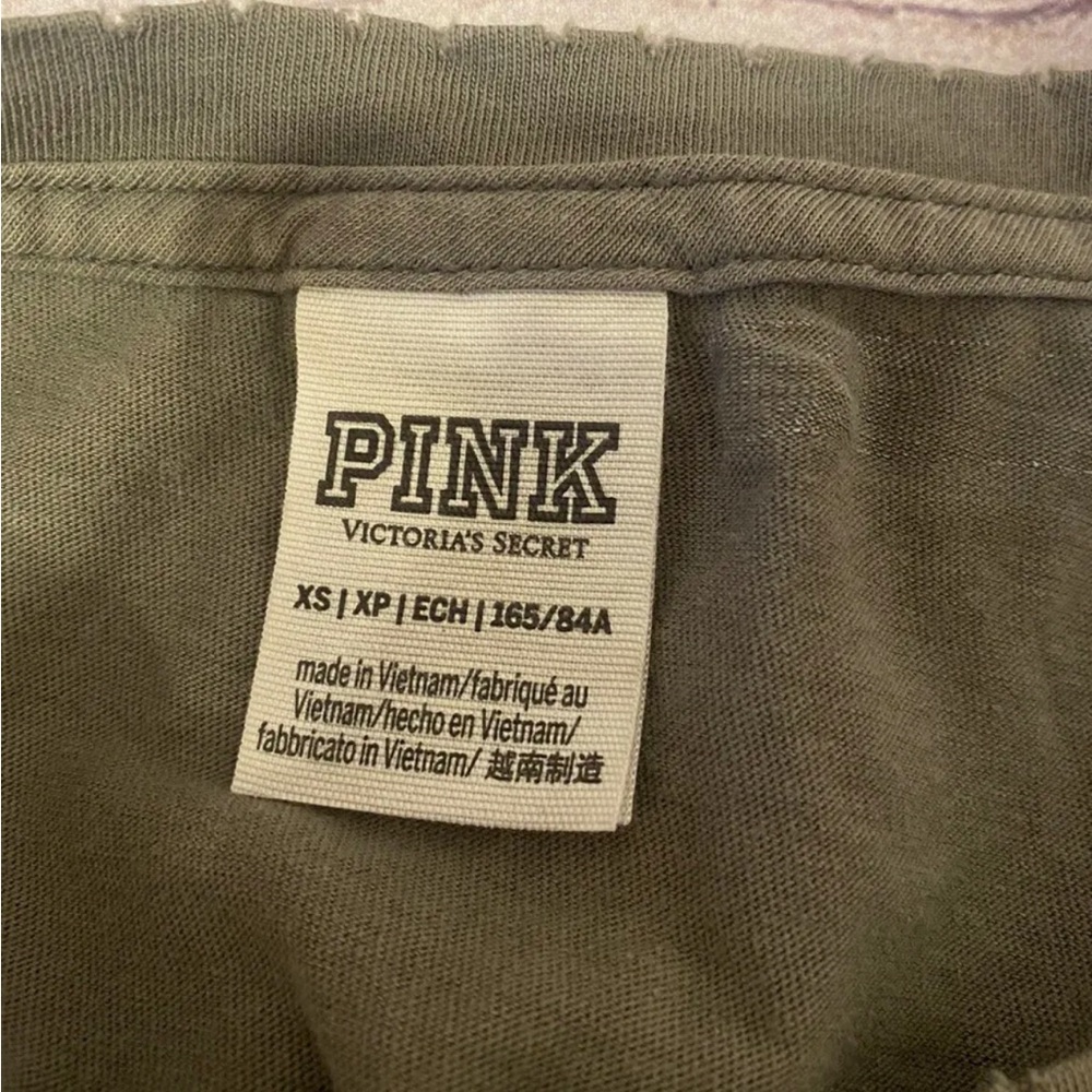 Victoria secret pink sz Xs army green crop top long sleeves top shirt - Picture 3 of 3